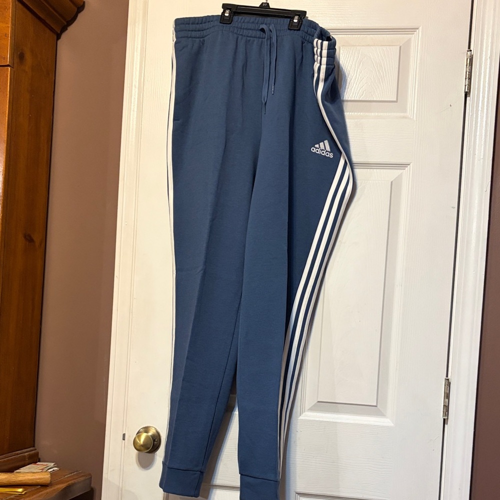 adidas Blue Joggers with White Side Stripes